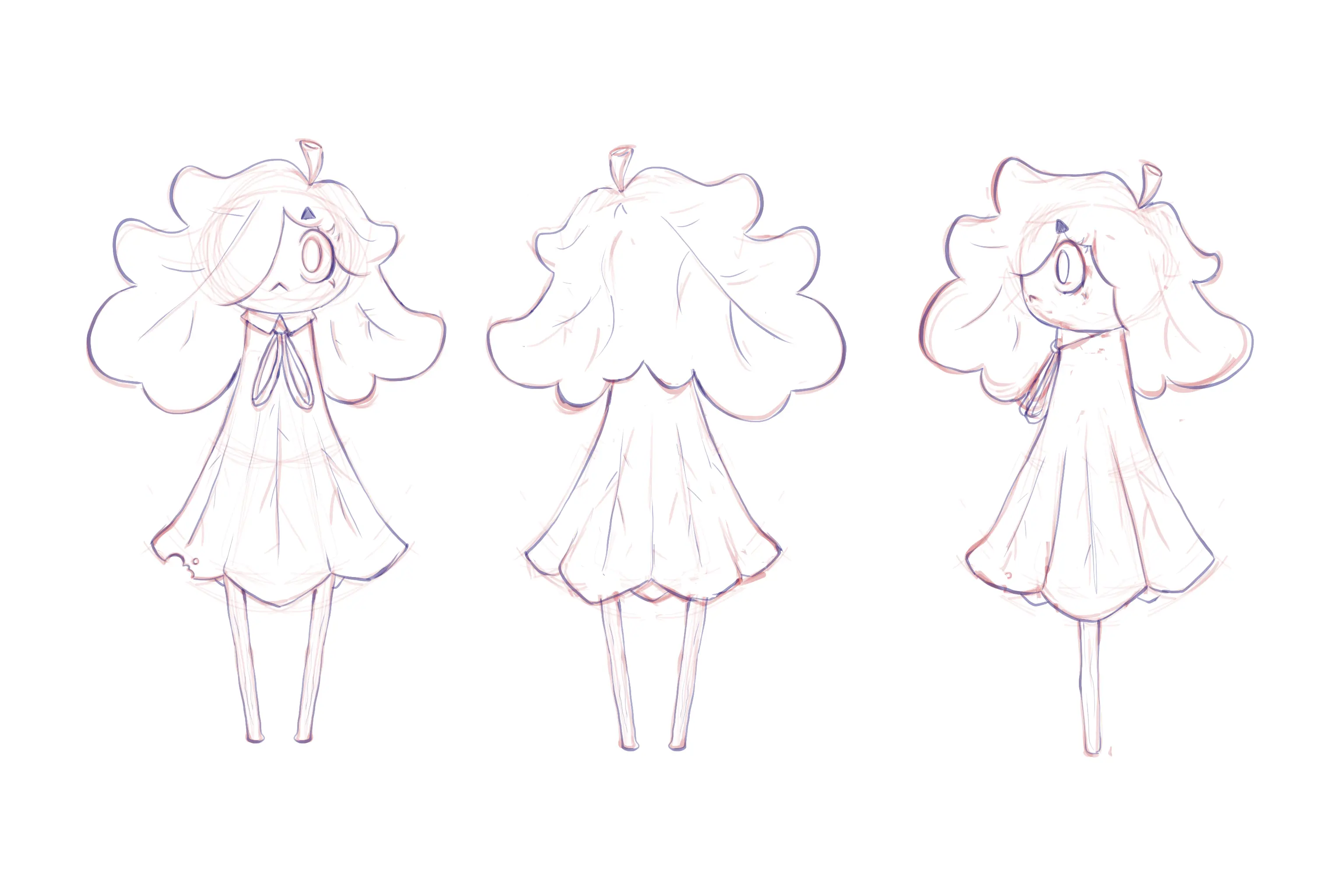 an illustration of some character concepts of a leafy fairy person.